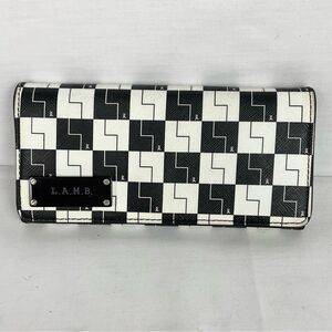 LAMB Black & White Checkerboard Wallet Y2K Signature Zip Around vintage
